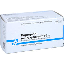 Abbildung: Bupropion neuraxpharm 150 mg Tabletten mit verän.Wst.-Frs. 30 St, Tablette mit veränderter Wirkstofffreisetzung PZN 10713847