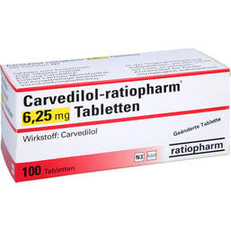 Abbildung: Carvedilol ratiopharm 6,25 mg Tabletten 100 St, Tabletten PZN 10715935
