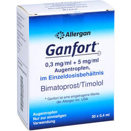 Abbildung: Ganfort 0,3 mg / ml + 5 mg / ml AT in Einzeldosisbeh. 30X0.4 ml, Augentropfen PZN 10738416