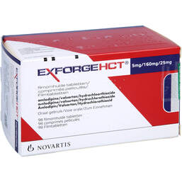 Abbildung: Exforge HCT 5 mg / 160 mg / 25 mg Filmtabletten 98 St, Filmtabletten PZN 10744428
