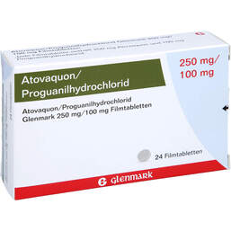 Abbildung: Atovaquon / Proguanil-HCL Glenmark 250mg / 100mg Fta 24 St, Filmtabletten PZN 10744552