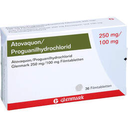 Abbildung: Atovaquon / Proguanil-HCL Glenmark 250mg / 100mg Fta 36 St, Filmtabletten PZN 10744575