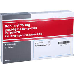 Abbildung: Xeplion 75 mg Depot-Injektionssuspension Fertigspritzen 1 St, Depot-Injektionssuspension PZN 10762395