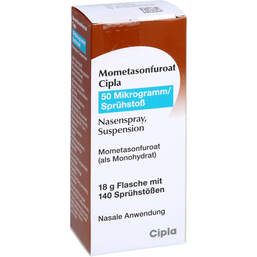 Abbildung: Mometasonfuroat Cipla 50µg / Sprühst.140 Nas.Spr.Su. 18 g, Nasenspray PZN 10780163