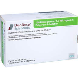 Abbildung: Duoresp Spiromax 160µg / 4,5µg / Dosis 3x120ED Inh.-P. 3 St, Inhalationspulver PZN 10813193