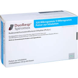 Abbildung: Duoresp Spiromax 320µg / 9 µg / Dosis 3x60ED Inh.-Pulver  3 St, Inhalationspulver PZN 10813230