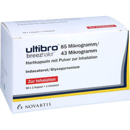 Abbildung: Ultibro Breezhaler 85 µg / 43 µg Hartk.mit Pulver zur Inh. 3X30 St, Hartkapseln mit Pulver zur Inhalation PZN 10813448