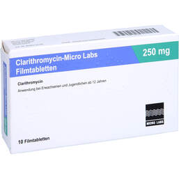 Abbildung: Clarithromycin Micro Labs 250 mg Filmtabletten 10 St, Filmtabletten PZN 10818291