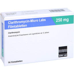 Abbildung: Clarithromycin Micro Labs 250 mg Filmtabletten 14 St, Filmtabletten PZN 10818368