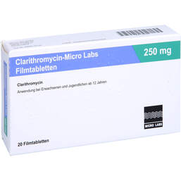 Abbildung: Clarithromycin Micro Labs 250 mg Filmtabletten 20 St, Filmtabletten PZN 10818397