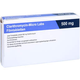 Abbildung: Clarithromycin Micro Labs 500 mg Filmtabletten 10 St, Filmtabletten PZN 10818440