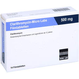 Abbildung: Clarithromycin Micro Labs 500 mg Filmtabletten 14 St, Filmtabletten PZN 10818486