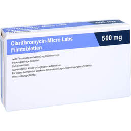 Abbildung: Clarithromycin Micro Labs 500 mg Filmtabletten 20 St, Filmtabletten PZN 10818492