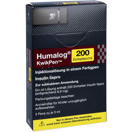 Abbildung: Humalog 200 Einheiten / ml Kwikpen Injektionslösung 3 ml 5X3 ml, Injektionslösung PZN 10820098