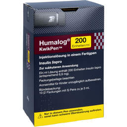 Abbildung: Humalog 200 Einheiten / ml Kwikpen Injektionslösung 3 ml 10X3 ml, Injektionslösung PZN 10820106
