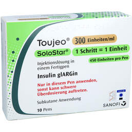 Abbildung: Toujeo 300 E / ml Solostar Injektionslösung in einem Fertigpen 10X1.5 ml, Injektionslösung PZN 10822447