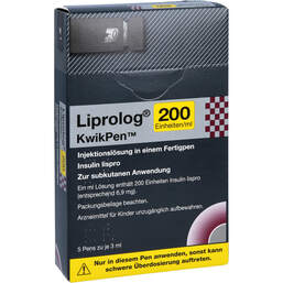 Abbildung: Liprolog 200 E / ml Kwikpen Injektionslösung 5X3 ml, Injektionslösung in einem Fertigpen PZN 10837383