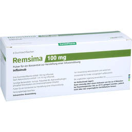 Abbildung: Remsima 100 mg Pulver für einer Konzentration zur Herstellung einer Infusionslösung  4 St, Pulver zur Herstellung eines Infusionslösungskonzentrates PZN 10917159