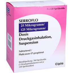 Abbildung: Serroflo 25 µg / 125 µg 3x120 Hub Dosieraerosol 3 St, Dosieraerosol PZN 10933833