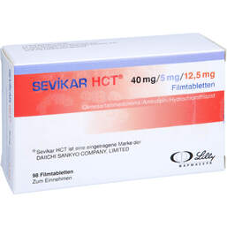 Abbildung: Sevikar HCT 40 mg / 5 mg / 12,5 mg Filmtabletten 98 St, Filmtabletten PZN 10934270