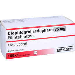 Abbildung: Clopidogrel ratiopharm 75 mg Filmtabletten 100 St, Filmtabletten PZN 10946333