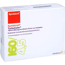 Abbildung: Symbicort Turbohaler 160 / 4,5 µg / Dosis 120 ED 3 St, Inhalationspulver PZN 10957704