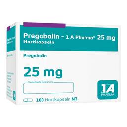 Abbildung: Pregabalin 1A Pharma 25 mg Hartkapseln 100 St, Hartkapseln PZN 10973005