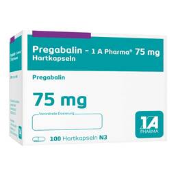Abbildung: Pregabalin 1A Pharma 75 mg Hartkapseln 100 St, Hartkapseln PZN 10973092