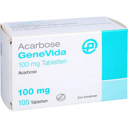 Abbildung: Acarbose Genevida 100 mg Tabletten 105 St, Tabletten PZN 10979539