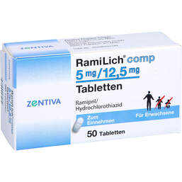 Abbildung: Ramilich comp 5 mg / 12,5 mg Tabletten 50 St, Tabletten PZN 10986924