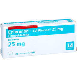 Abbildung: Eplerenon 1A Pharma 25 mg Filmtabletten 20 St, Filmtabletten PZN 10991167