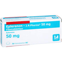 Abbildung: Eplerenon 1A Pharma 50 mg Filmtabletten 50 St, Filmtabletten PZN 10991210