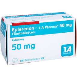 Abbildung: Eplerenon 1A Pharma 50 mg Filmtabletten 100 St, Filmtabletten PZN 10991227