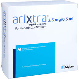 Abbildung: Arixtra 2,5 mg / 0,5 ml Injektionslösung in einer Fertigspritze 20X0.5 ml, Injektionslösung PZN 10992037