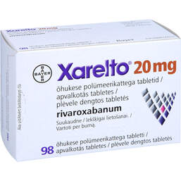 Abbildung: Xarelto 20 mg Filmtabletten 98 St, Filmtabletten PZN 10999364