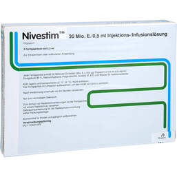 Abbildung: Nivestim 30 Mio.E / 0,5ml Injektion / Infusionslösung in einer Fertigsp. 5 St, Injektions-/Infusionslösung PZN 11004426