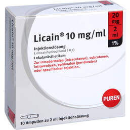 Abbildung: Licain 1% 10 mg / ml Injektionslösung 20mg / 2ml Glasampulle 10X2 ml, Injektionslösung PZN 11008269