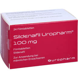 Abbildung: Sildenafil Uropharm 100 mg Filmtabletten 24 St, Filmtabletten PZN 11010013