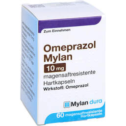 Abbildung: Omeprazol Mylan 10 mg magensaftresistent Hartkapseln 60 St, Magensaftresistente Hartkapseln PZN 11012360