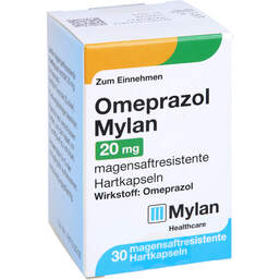 Abbildung: Omeprazol Mylan 20 mg magensaftresistent Hartkapseln 30 St, Magensaftresistente Hartkapseln PZN 11012383