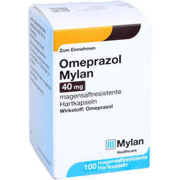 Abbildung: Omeprazol Mylan 40 mg magensaftresistent Hartkapseln 100 St, Magensaftresistente Hartkapseln PZN 11012472