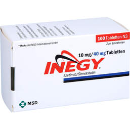 Abbildung: Inegy 10 mg / 40 mg Tabletten 100 St, Tabletten PZN 11022370
