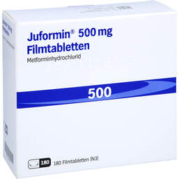 Abbildung: Juformin 500 mg Filmtabletten 180 St, Filmtabletten PZN 11030777