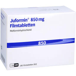 Abbildung: Juformin 850 mg Filmtabletten 180 St, Filmtabletten PZN 11030808