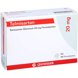Abbildung: Telmisartan Glenmark 20 mg Filmtabletten 98 St, Filmtabletten PZN 11047631