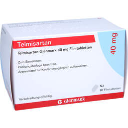 Abbildung: Telmisartan Glenmark 40 mg Filmtabletten 98 St, Filmtabletten PZN 11047660
