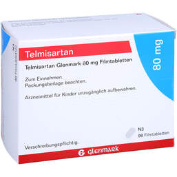 Abbildung: Telmisartan Glenmark 80 mg Filmtabletten 98 St, Filmtabletten PZN 11047708