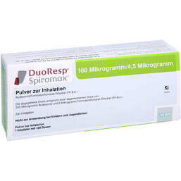 Abbildung: Duoresp Spiromax 160µg / 4,5µg / Dosis 1x120ED Inh.-P. 1 St, Inhalationspulver PZN 11054476