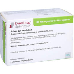Abbildung: Duoresp Spiromax 160µg / 4,5µg / Dosis 3x120ED Inh.-P. 3 St, Inhalationspulver PZN 11054482