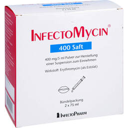 Abbildung: Infectomycin 400 Saft Pulver zur Herstellung einer Suspension zum Einnehmen 2X75 ml, Pulver zur Herstellung einer Suspension zum Einnehmen PZN 11072132